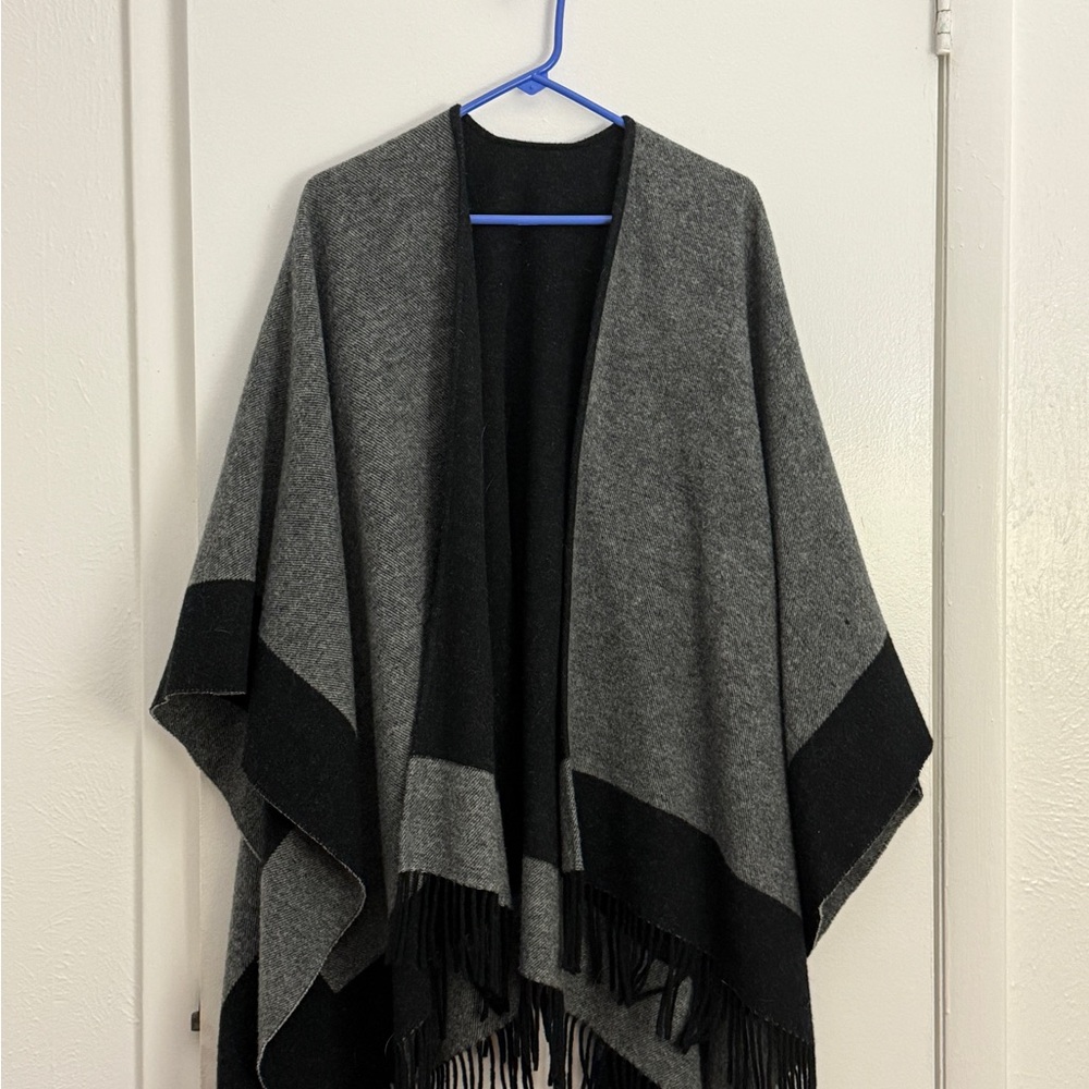Black and Gray Fringe Cape (Ruana) - Picture 3 of 4